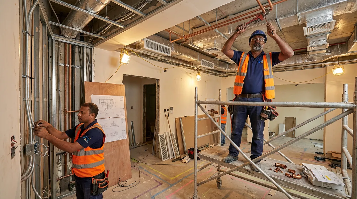 General maintenance worker with tools on a construction site